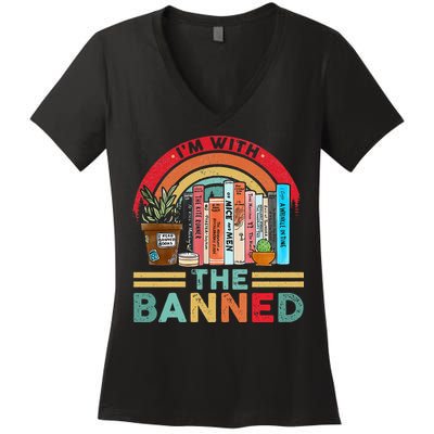 I'm with The Banned Books Lover Women's V-Neck T-Shirt