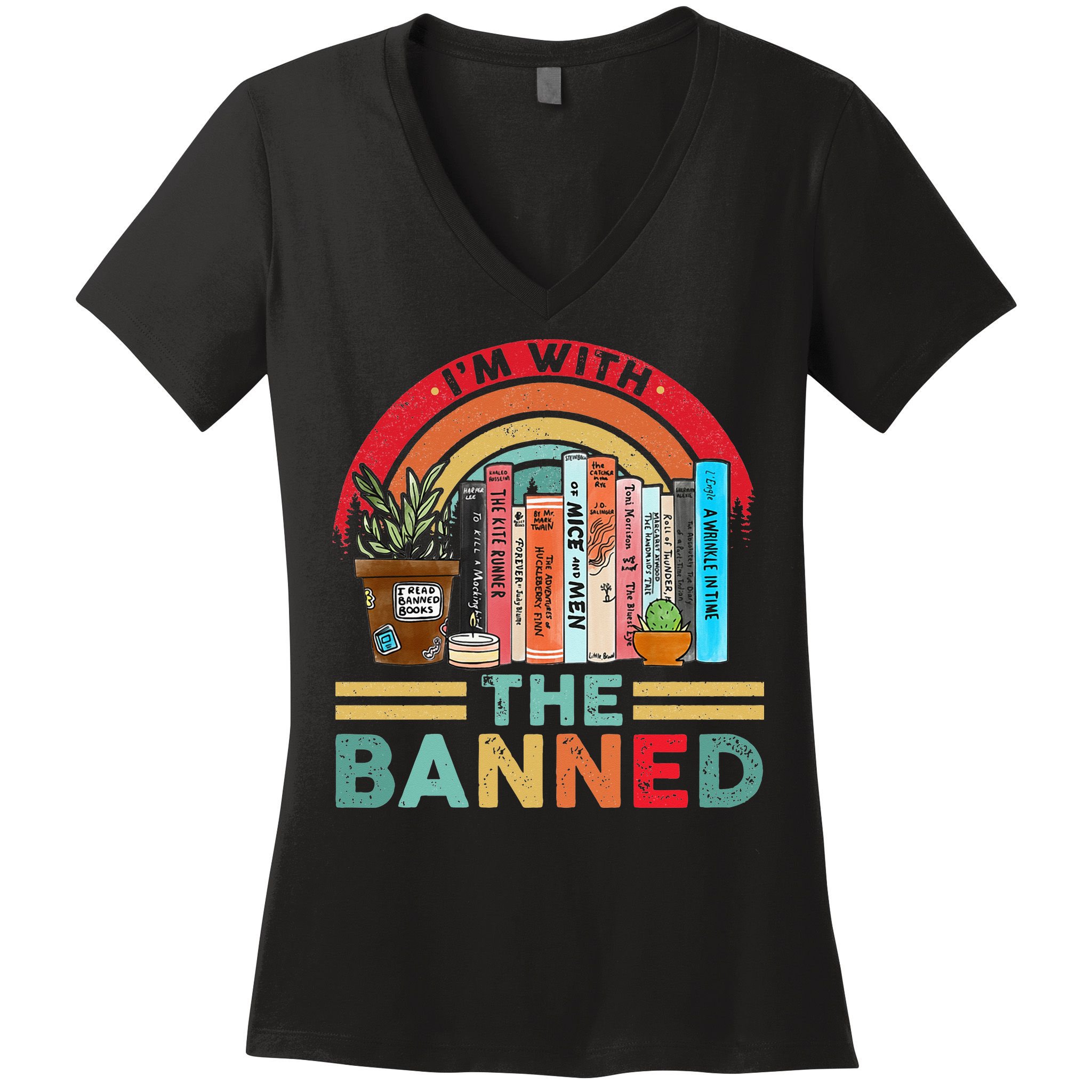 I'm with The Banned Books Lover Women's V-Neck T-Shirt