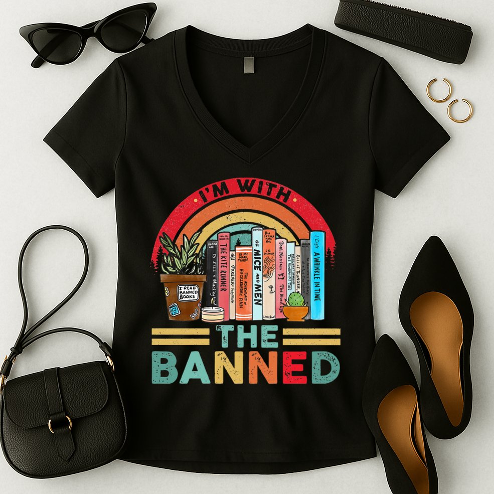 I'm with The Banned Books Lover Women's V-Neck T-Shirt