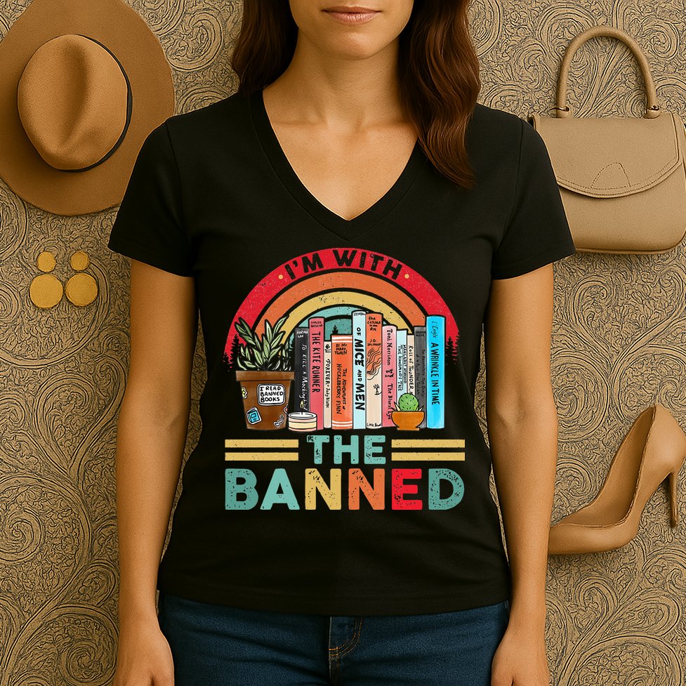 I'm with The Banned Books Lover Women's V-Neck T-Shirt