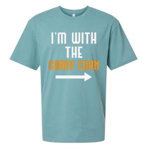 Im With The Candy Corn Costume Funny Halloween Couple Sueded Cloud Jersey T-Shirt