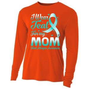 I Wear Teal For My Mom Food Allergies Awareness Ribbon Gift Cooling Performance Long Sleeve Crew