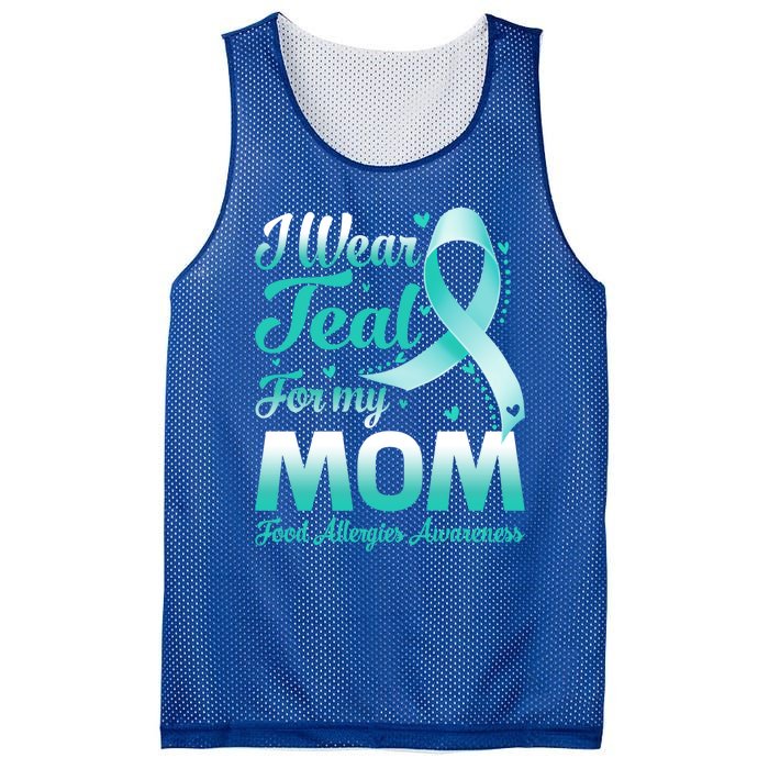 I Wear Teal For My Mom Food Allergies Awareness Ribbon Gift Mesh Reversible Basketball Jersey Tank