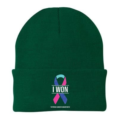 I Won Thyroid Cancer Awareness Thyroid Cancer Ribbon Knit Cap Winter Beanie