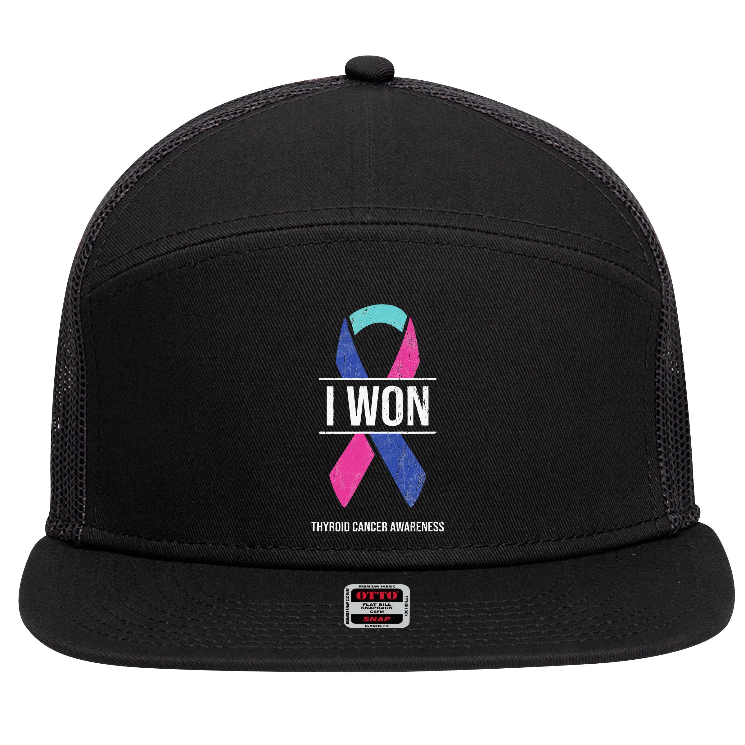 I Won Thyroid Cancer Awareness Thyroid Cancer Ribbon 7 Panel Mesh Trucker Snapback Hat
