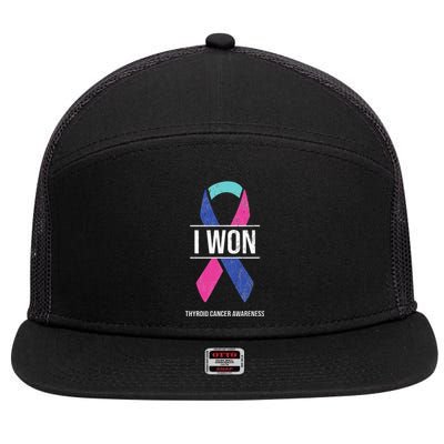 I Won Thyroid Cancer Awareness Thyroid Cancer Ribbon 7 Panel Mesh Trucker Snapback Hat