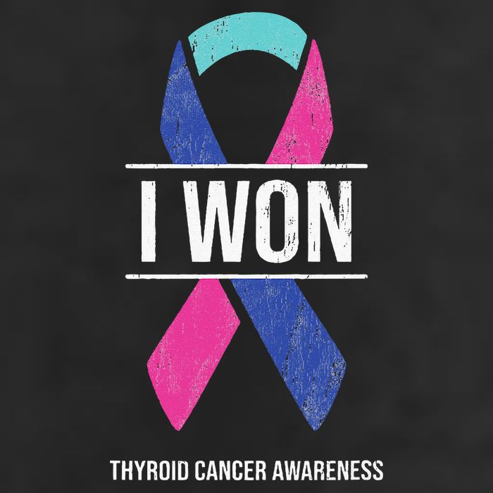 I Won Thyroid Cancer Awareness Thyroid Cancer Ribbon 7 Panel Mesh Trucker Snapback Hat