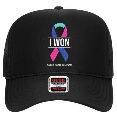 I Won Thyroid Cancer Awareness Thyroid Cancer Ribbon High Crown Mesh Back Trucker Hat