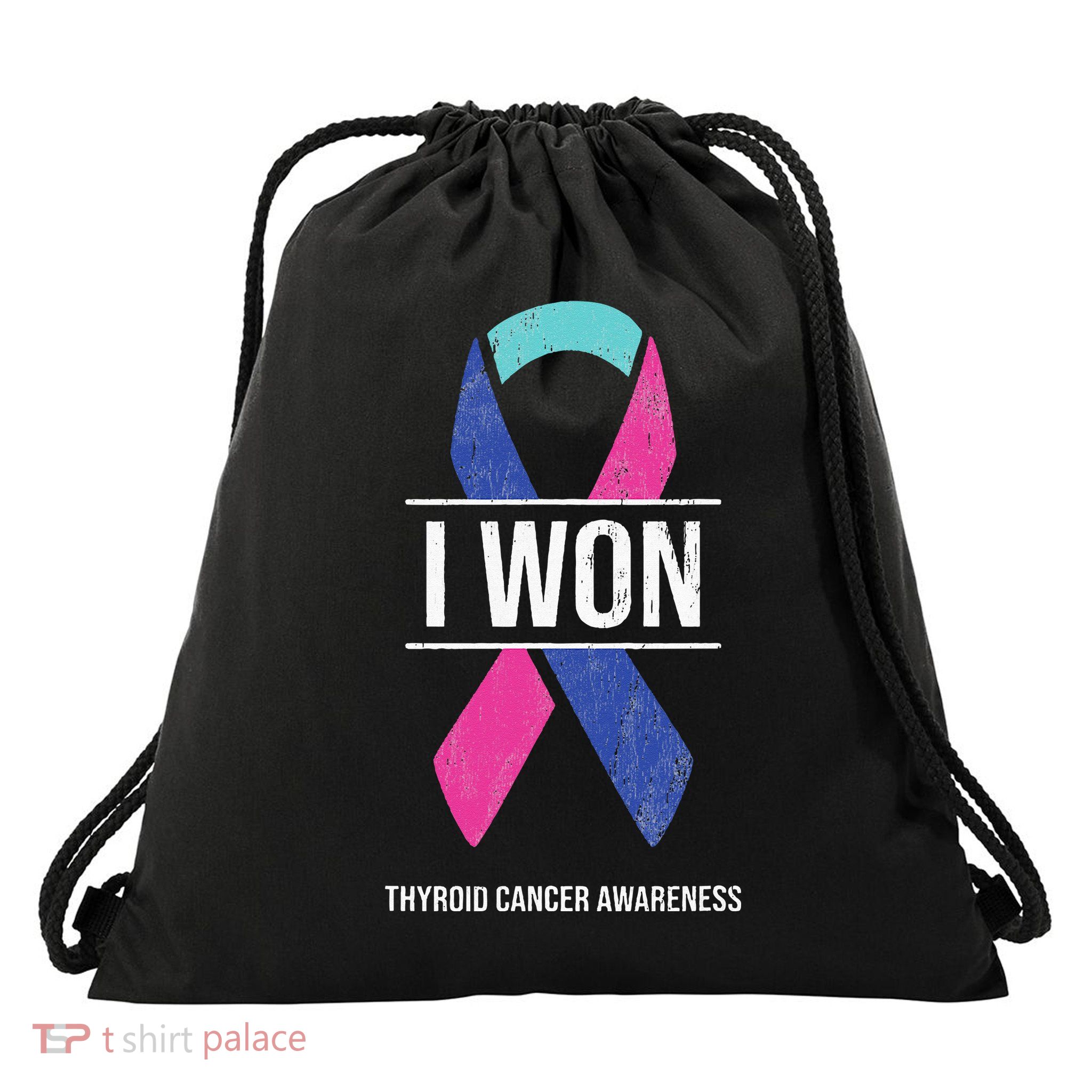 I Won Thyroid Cancer Awareness Thyroid Cancer Ribbon Drawstring Bag