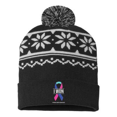 I Won Thyroid Cancer Awareness Thyroid Cancer Ribbon USA-Made Snowflake Beanie