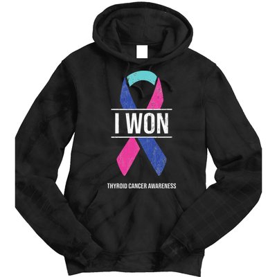 I Won Thyroid Cancer Awareness Thyroid Cancer Ribbon Tie Dye Hoodie