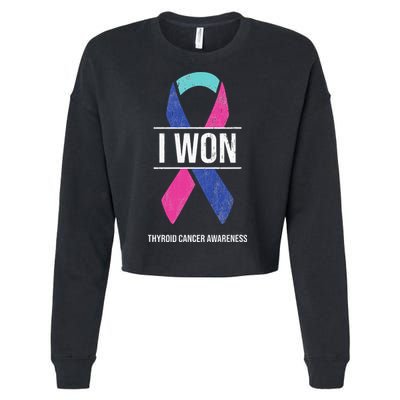 I Won Thyroid Cancer Awareness Thyroid Cancer Ribbon Cropped Pullover Crew