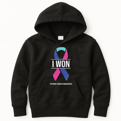 I Won Thyroid Cancer Awareness Thyroid Cancer Ribbon Kids Hoodie
