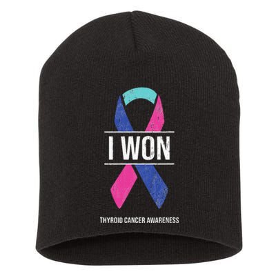 I Won Thyroid Cancer Awareness Thyroid Cancer Ribbon Short Acrylic Beanie