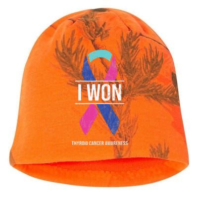 I Won Thyroid Cancer Awareness Thyroid Cancer Ribbon Kati - Camo Knit Beanie