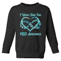 I Wear Teal For PTSD Awareness Heart Butterfly Toddler Sweatshirt