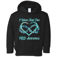 I Wear Teal For PTSD Awareness Heart Butterfly Toddler Hoodie