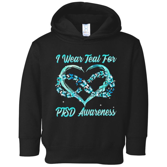 I Wear Teal For PTSD Awareness Heart Butterfly Toddler Hoodie