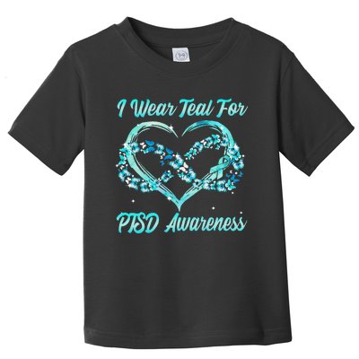 I Wear Teal For PTSD Awareness Heart Butterfly Toddler T-Shirt