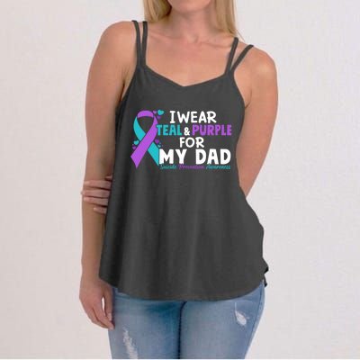 I Wear Teal & Purple For My Dad Suicide Prevention Awareness Women's Strappy Tank