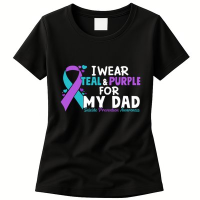 I Wear Teal & Purple For My Dad Suicide Prevention Awareness Womens T-Shirt