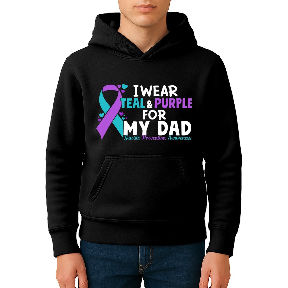 I Wear Teal & Purple For My Dad Suicide Prevention Awareness Kids Hoodie