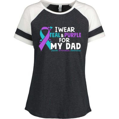 I Wear Teal & Purple For My Dad Suicide Prevention Awareness Enza Ladies Jersey Colorblock Tee