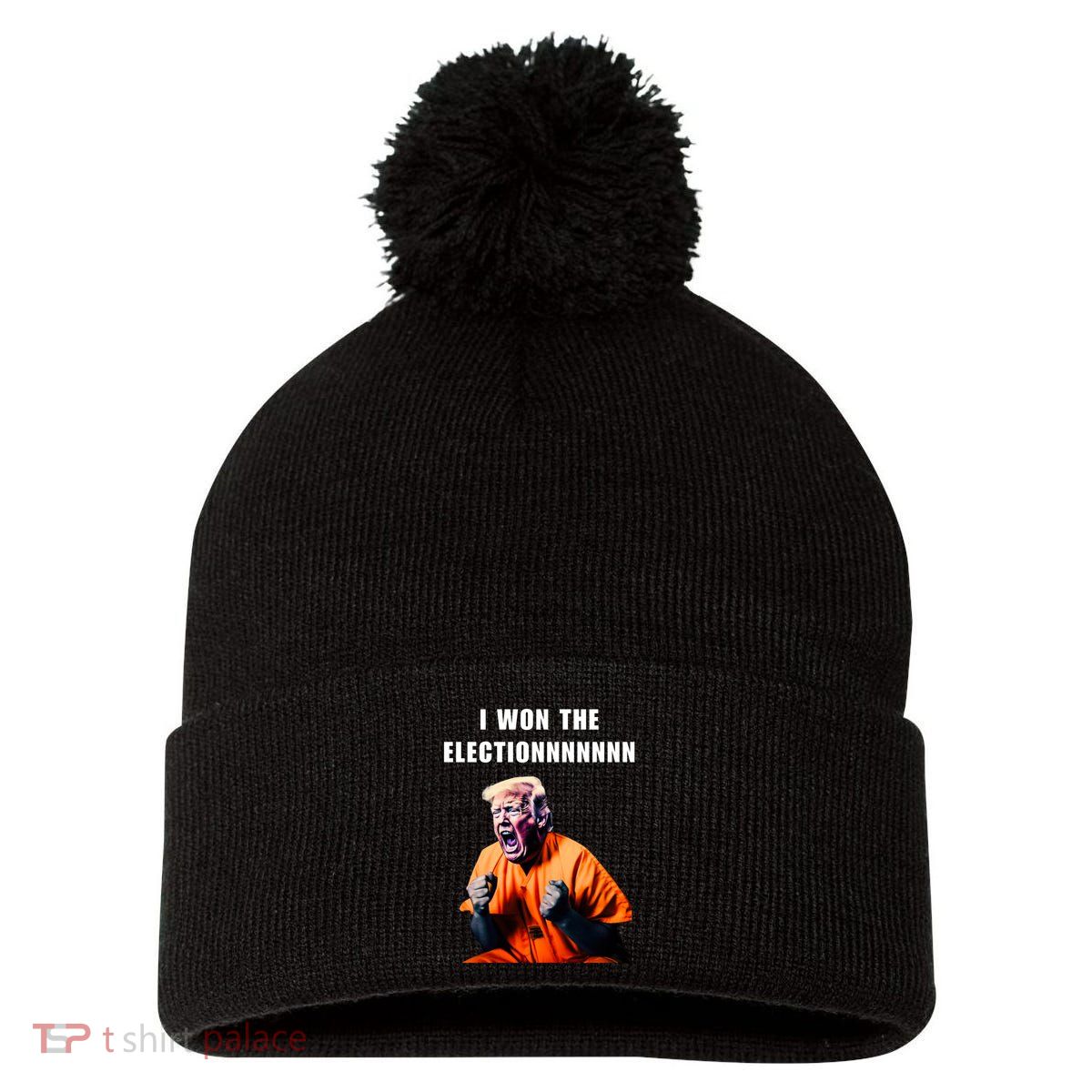 I Won The Election Funny Trump Prisoner Halloween Costume Pom Pom 12in Knit Beanie