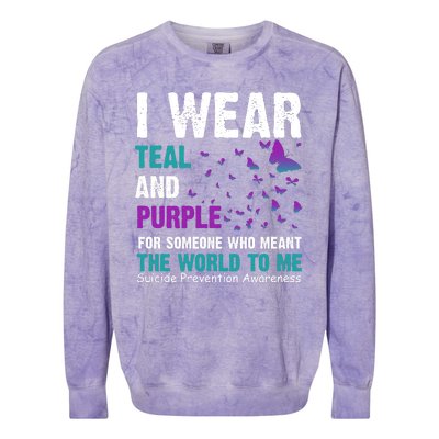 I Wear Teal & Purple Suicide Prevention Awareness Colorblast Crewneck Sweatshirt