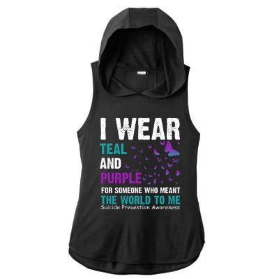 I Wear Teal & Purple Suicide Prevention Awareness Ladies PosiCharge Tri-Blend Wicking Draft Hoodie Tank