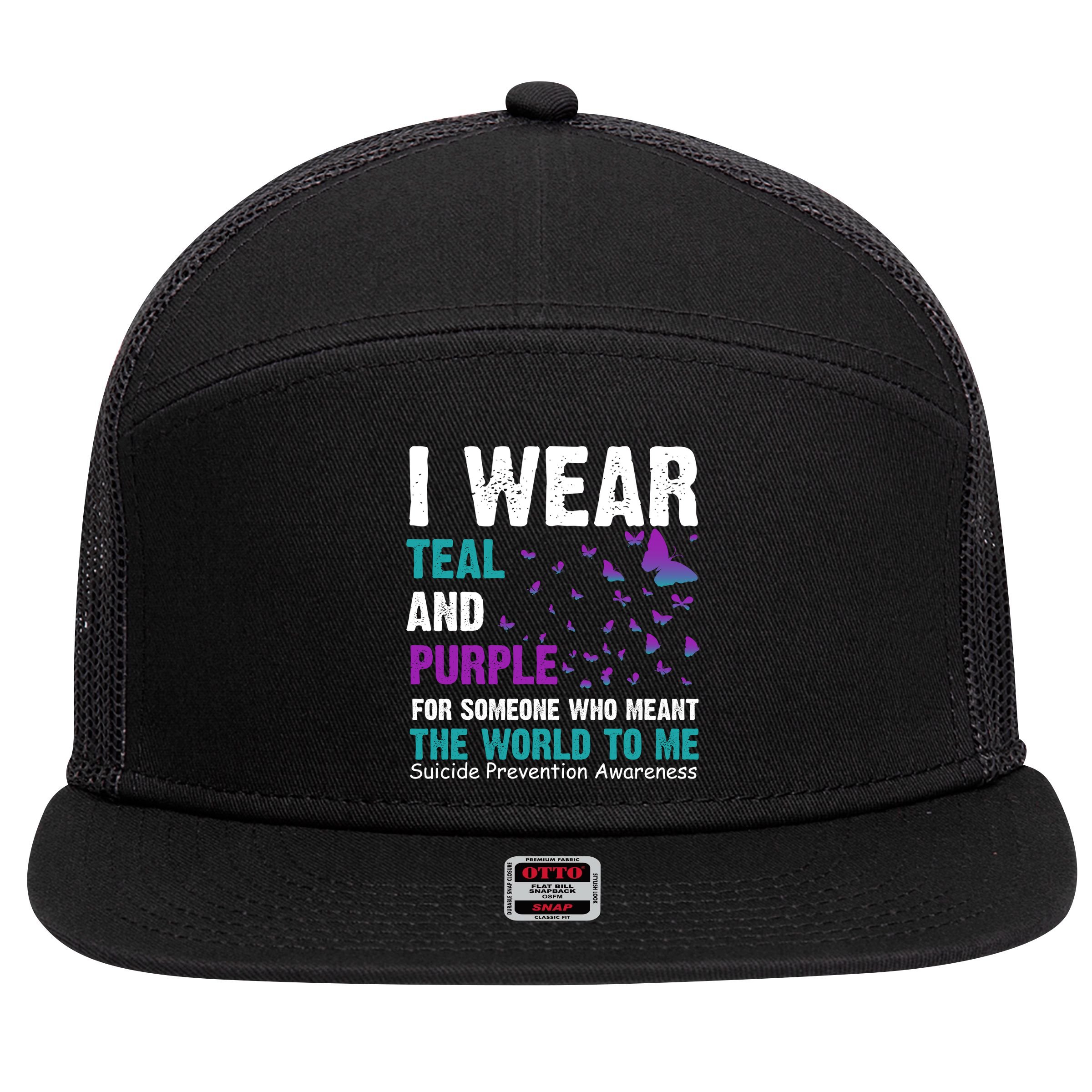 I Wear Teal & Purple Suicide Prevention Awareness 7 Panel Mesh Trucker Snapback Hat