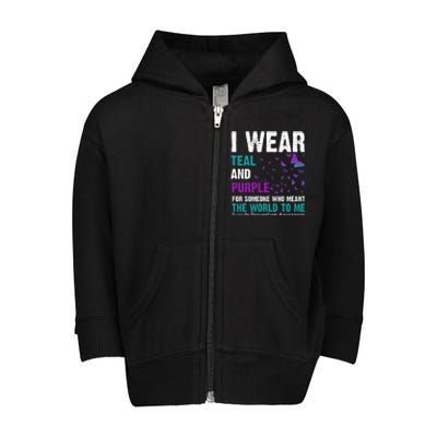 I Wear Teal & Purple Suicide Prevention Awareness Toddler Zip Fleece Hoodie