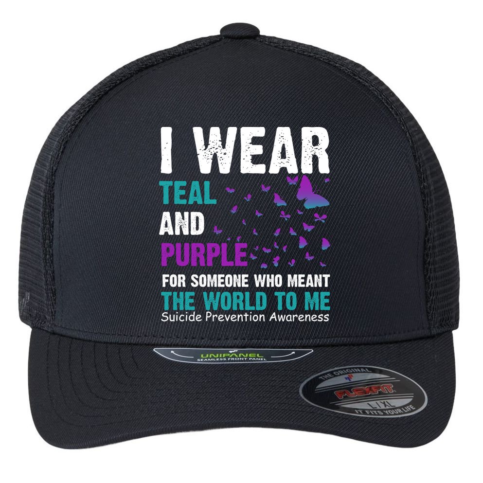 I Wear Teal & Purple Suicide Prevention Awareness Flexfit Unipanel Trucker Cap