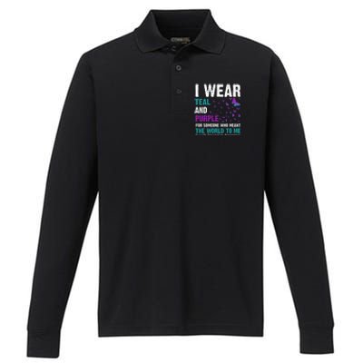 I Wear Teal & Purple Suicide Prevention Awareness Performance Long Sleeve Polo