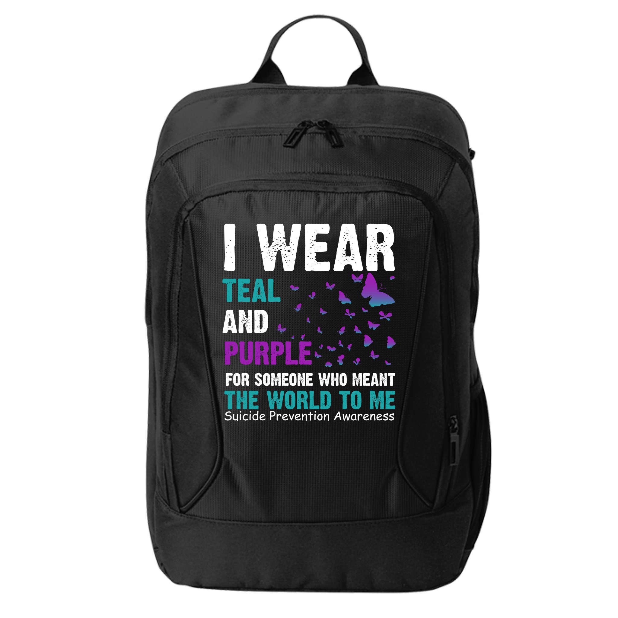 I Wear Teal & Purple Suicide Prevention Awareness City Backpack