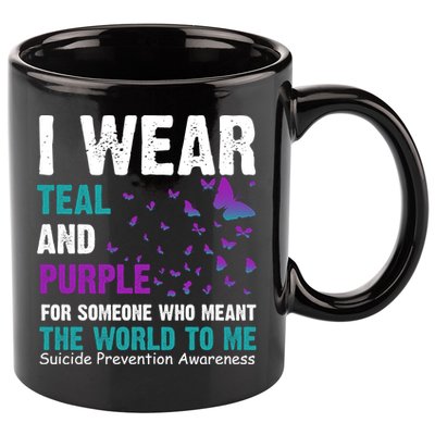I Wear Teal & Purple Suicide Prevention Awareness 11oz C Handle Ceramic Mug