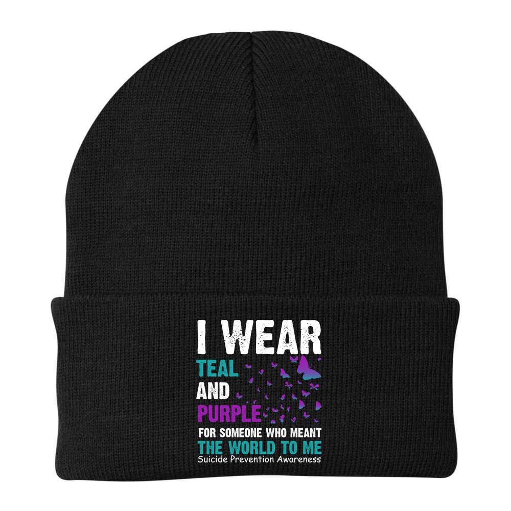 I Wear Teal & Purple Suicide Prevention Awareness Beanie