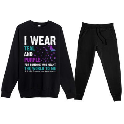 I Wear Teal & Purple Suicide Prevention Awareness Premium Crewneck Sweatsuit Set