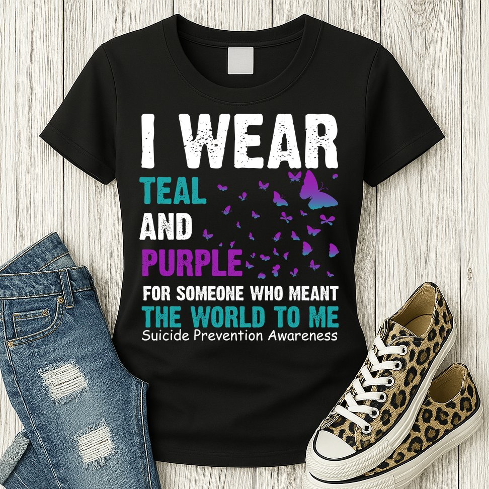 I Wear Teal & Purple Suicide Prevention Awareness Womens T-Shirt