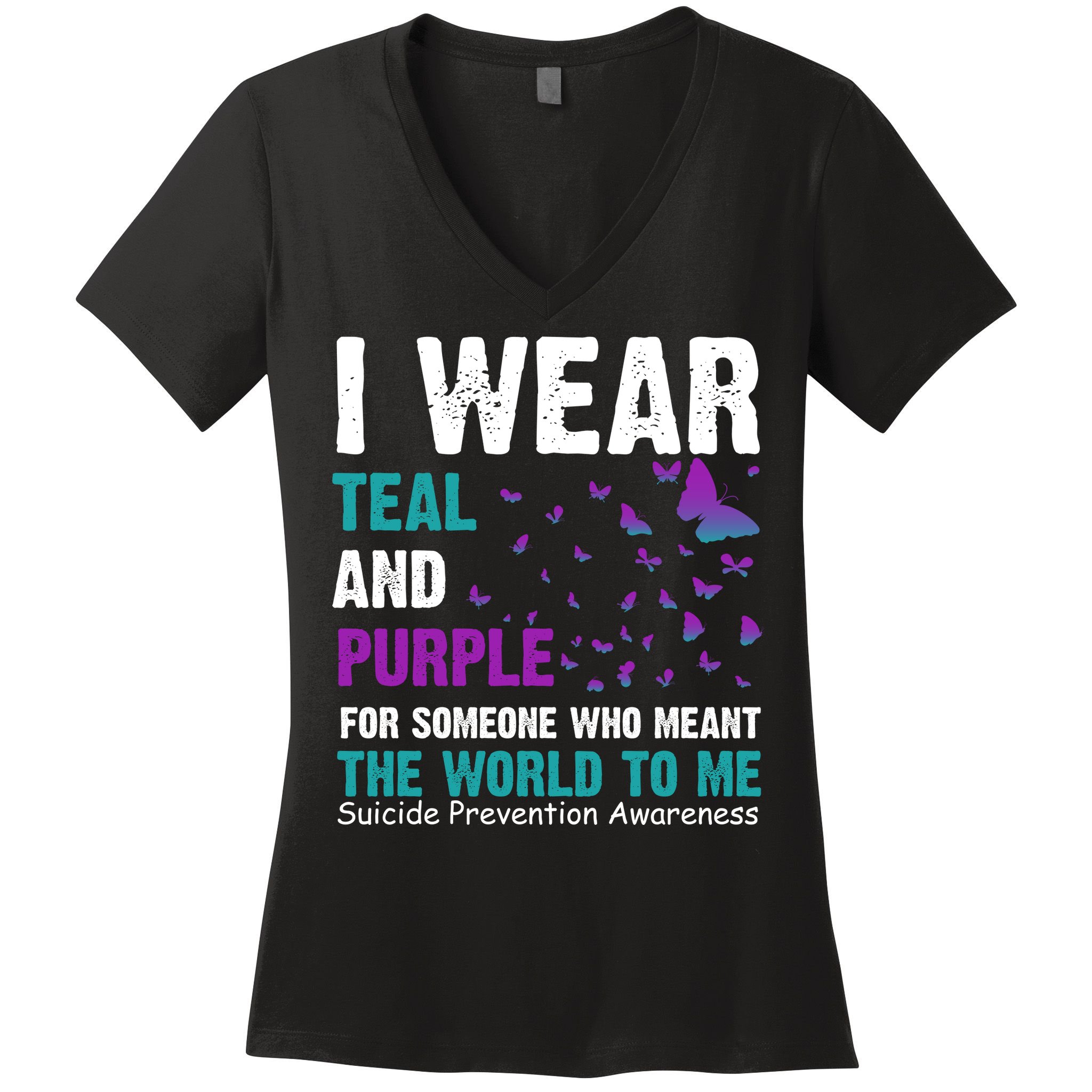 I Wear Teal & Purple Suicide Prevention Awareness Women's V-Neck T-Shirt