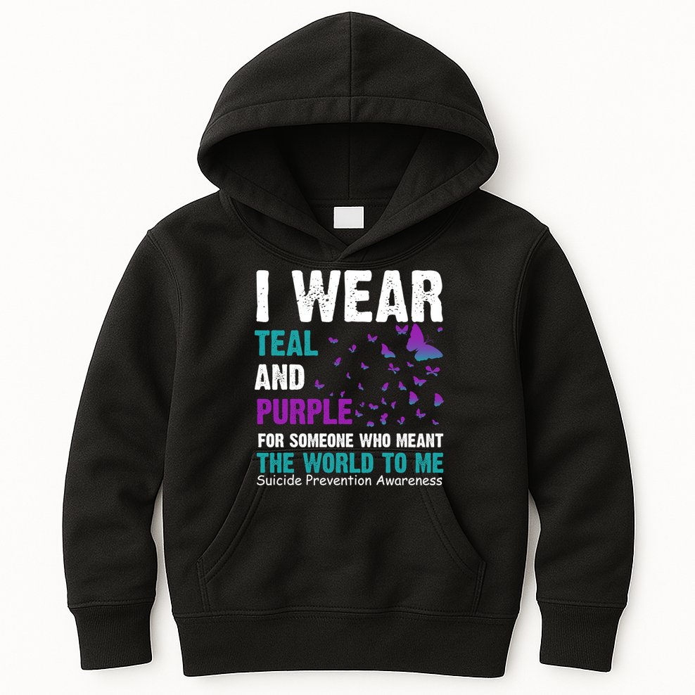 I Wear Teal & Purple Suicide Prevention Awareness Kids Hoodie