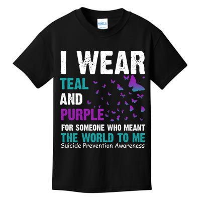 I Wear Teal & Purple Suicide Prevention Awareness Kids T-Shirt