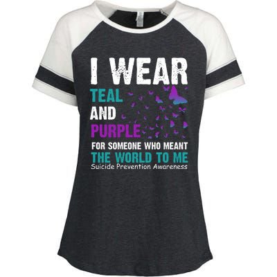 I Wear Teal & Purple Suicide Prevention Awareness Enza Ladies Jersey Colorblock Tee