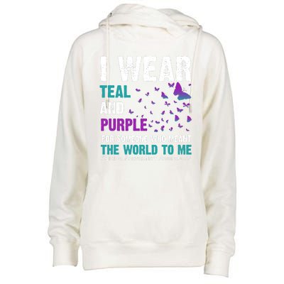 I Wear Teal & Purple Suicide Prevention Awareness Womens Funnel Neck Pullover Hood