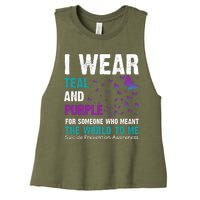 I Wear Teal & Purple Suicide Prevention Awareness Women's Racerback Cropped Tank