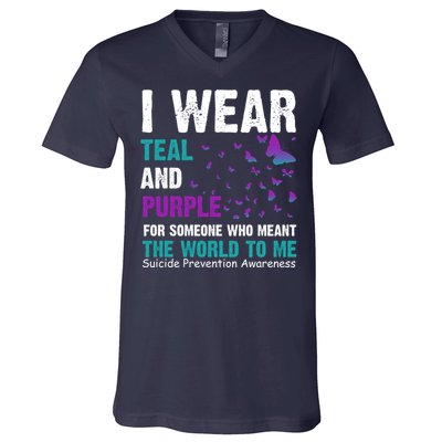 I Wear Teal & Purple Suicide Prevention Awareness V-Neck T-Shirt