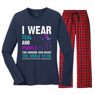 I Wear Teal & Purple Suicide Prevention Awareness Women's Long Sleeve Flannel Pajama Set 