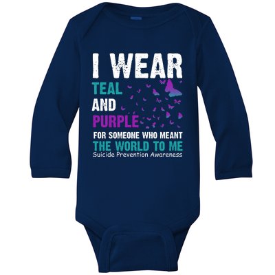 I Wear Teal & Purple Suicide Prevention Awareness Baby Long Sleeve Bodysuit