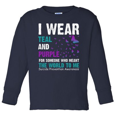 I Wear Teal & Purple Suicide Prevention Awareness Toddler Long Sleeve Shirt