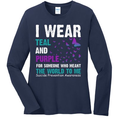 I Wear Teal & Purple Suicide Prevention Awareness Ladies Long Sleeve Shirt